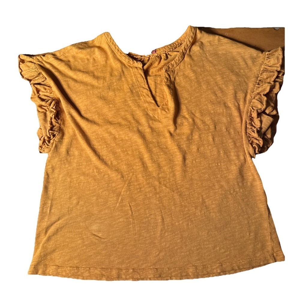 Pilcro Anthropologie Mustard Yellow Ruffle Sleeve Slub Knit Top US S